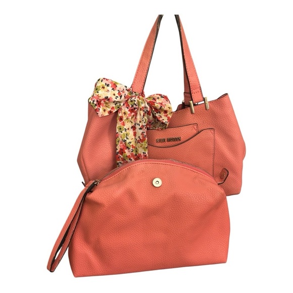 Steve Madden Salmon Tote Satchel + Removable Wristlet Pouch - Picture 9 of 11